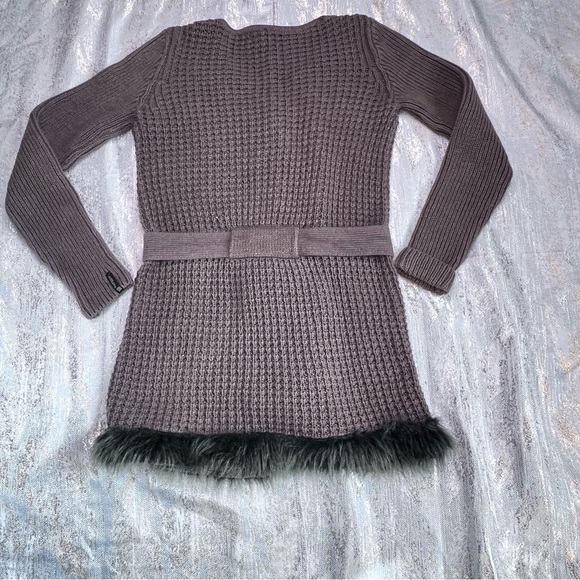 Anselmi Brown Button-Up Belted Women Sweater Medium Faux Fur Hem - Picture 14 of 16